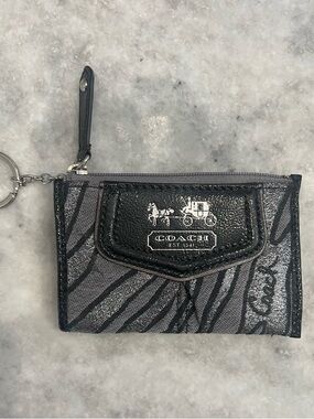 Coach Black & Gray Zigzag Signature Card Case Keyring